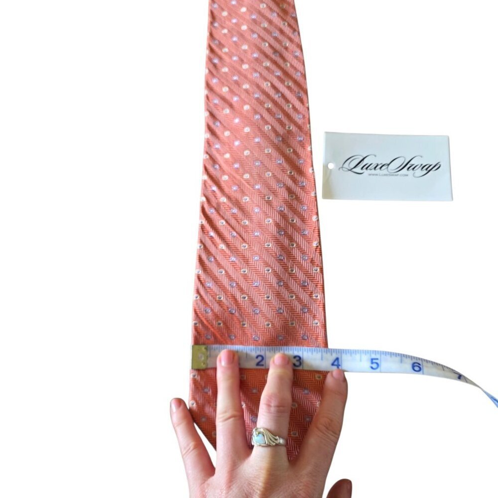 Kings Wharfe Vintage Silk Tie USA Made Coral Pink Herringbone Preppy Geometric - Picture 7 of 16